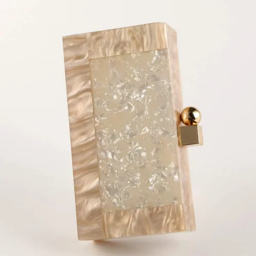 Vista 6 de Bolso de mano de acrílico para mujer, bolso de mano de mármol con purpurina para boda, cóctel, fiesta, baile de graduación, Beige, 7.8"x4.1"x1.8
