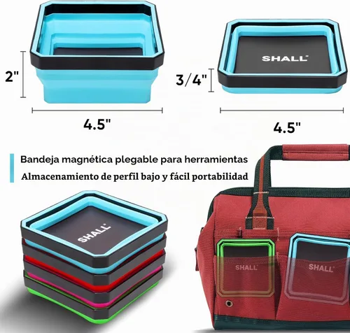 Vista 5 de SHALL Nueva Versión Juego de Bandejas Magnéticas Plegables para Piezas, 4 Paquetes de Bandejas Magnéticas para Tornillos, Pernos, Tuercas
