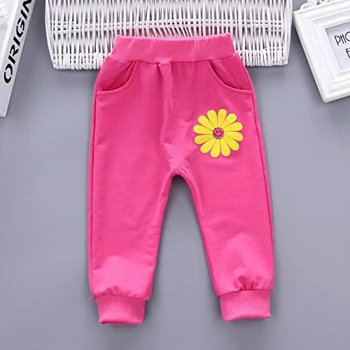 Vista 7 de Yao Conjunto de 3 piezas con estampado de flores para niñas pequeñas de 1 a 5 años, chaleco y pantalones
