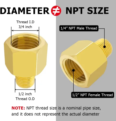 Vista 2 de Hooshing 2 piezas de adaptador reductor de rosca macho 1/4" NPT a hembra 1/2" NPT para tubería de latón