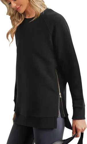 Vista 2 de Sudaderas de gran tamaño para mujer, con cremallera lateral, forro polar, manga larga, casual, trajes de otoño