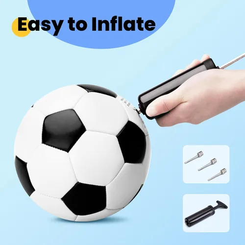 Vista 5 de INPODAK Balón de fútbol para niños pequeños, tamaño 3, pelotas clásicas en blanco y negro para niños de 2 a 8 años con bomba, bolsa de malla y caja