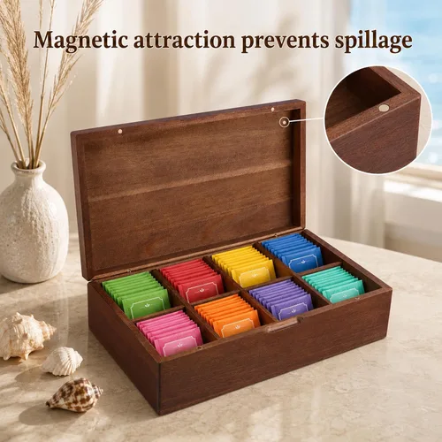Vista 3 de 1 organizador de caja de té de madera de acacia, organizador de té