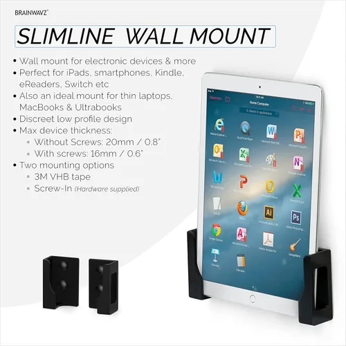 Vista 3 de Brainwavz Soporte adhesivo de pared para laptop y tableta, para MacBook, Surface, Notebooks, iPad, Galaxy Tab Note, eBooks, Kindle y más, se pega