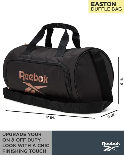 Vista 3 de Reebok Bolsa de lona - Bolsa de gimnasio para entrenamiento y viajes, bolsas de lona de tamaño pequeño para mujeres y hombres, Easton Black
