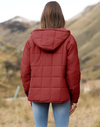 Vista 17 de QIBABU Chaqueta acolchada con capucha de gran tamaño para mujer, ligera, acolchada, manga larga, abrigo de invierno cálido