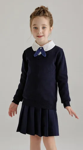 Vista 3 de SMINLING Pinker - Suéter para niños, uniforme escolar, cuello en V, ropa de algodón suave