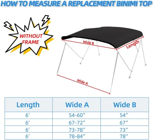 Vista 2 de Funda de repuesto para parte superior Bimini de 3 arcos, resistente a la decoloración y a las grietas, poliéster de grado marino 600D, impermeable