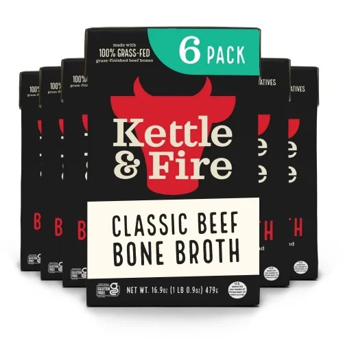 Vista 11 de Kettle and Fire Classic - Caldo de hueso de ternera, aprobado por Keto, Paleo, y Whole 30, sin gluten, alto en proteínas y colágeno, paquete de 4