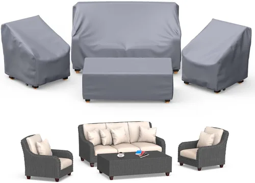 Vista 8 de Mrrihand Fundas para muebles de patio, 4 piezas, funda impermeable para muebles de exterior, incluye funda para sofá exterior, 2 fundas para sillas