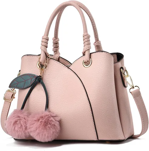 Vista 10 de NICOLE & DORIS Bolso de mano para mujer, bolso de hombro de moda con asa superior, bolsos elegantes con pompón