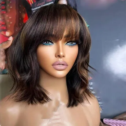 Vista 8 de Pelucas cortas de cabello humano rizado estilo Bob con reflejos, pelucas de encaje frontal HD de 13 x 4, pelucas de cabello brasileño con corte