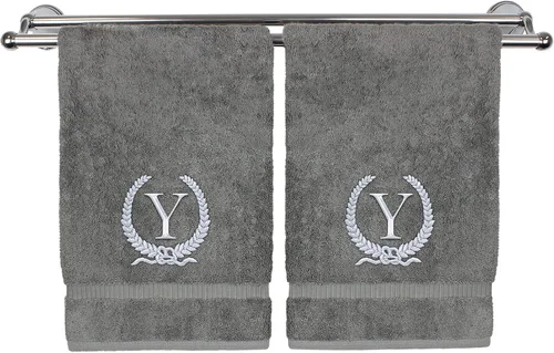 Vista 189 de Toalla de mano con monograma, regalo personalizado, 16 x 30 pulgadas, letra blanca bordada con diseño de corona en toalla negra, extra absorbente