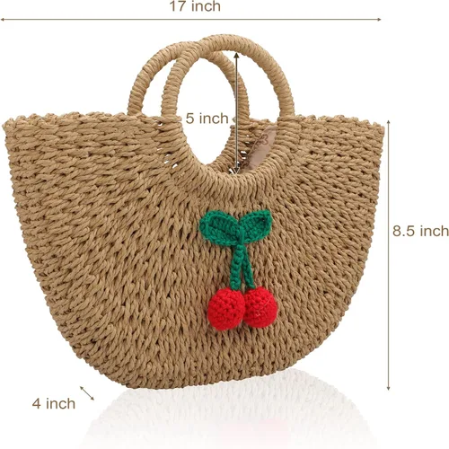 Vista 2 de Chling Bolso de hombro de pajilla, bolso cruzado de pajilla, bolso de hombro de pajilla, bolso casual de playa, bolso hecho a mano para mujer
