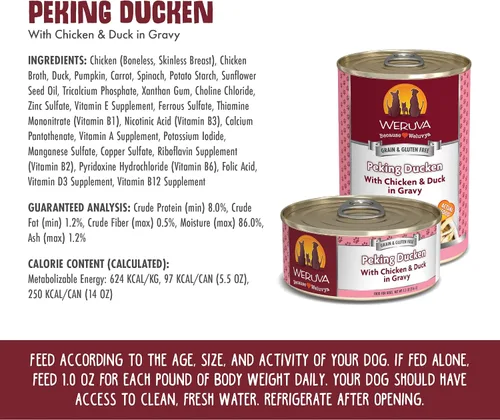 Vista 4 de Weruva Comida Clásica para Perros, Peking Ducken con Pechuga de Pollo y Pato en Salsa, Lata de 14oz (Paquete de 12)