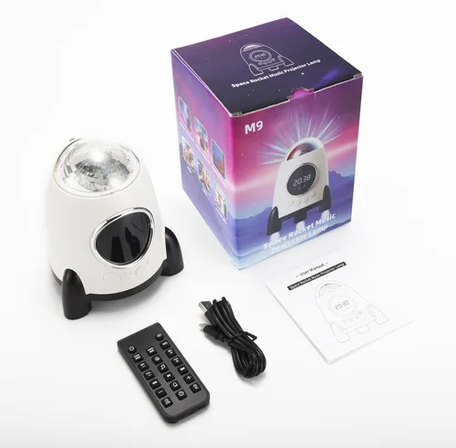 Vista 6 de Proyector de estrellas con reloj despertador, galaxia cohete para dormitorio, altavoz Bluetooth y aurora de ruido blanco
