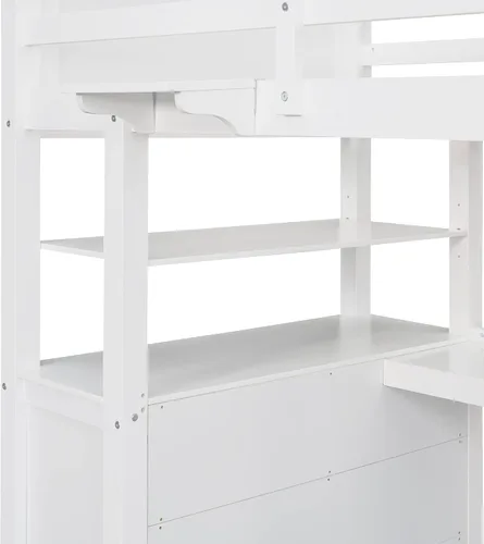 Vista 5 de Merax Cama tipo loft de tamaño individual con escritorio integrado, 3 cajones de almacenamiento y estantes ajustables, cama de plataforma de madera