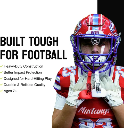 Vista 4 de DAMAGE CONTROL Protector bucal de fútbol juvenil – Boquilla transpirable que no hierve, protege labios y dientes, funciona con frenos, incluye