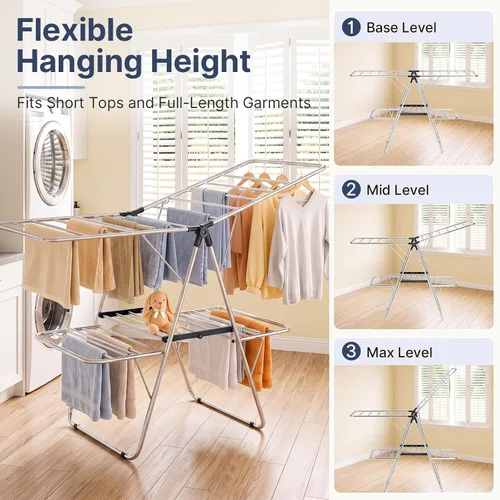 Vista 3 de Stainless Steel 2-Tier Foldable Clothes Drying Rack, 57 Inches Max Height