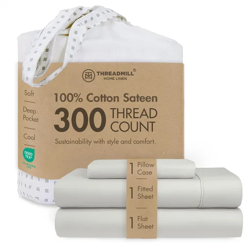 Vista 23 de Threadmill Juego de sábanas de algodón Twin Sábanas 100% algodón para cama tamaño Twin Juego de sábanas de satén jacquard damasco con bolsillo