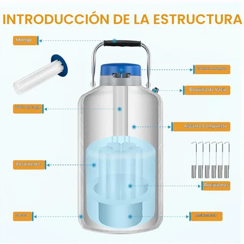 Vista 7 de Bonvoisin Contenedor de nitrógeno líquido 3L, tanque LN2 Dewar criogénico, tanque de semen de aleación de aluminio con 6 recipientes bolsa