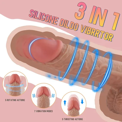 Vista 3 de Consolador de empuje juguetes sexuales para mujeres, vibrador para adultos, juguetes sexuales realistas con 5 acciones de empuje y rotación, 7