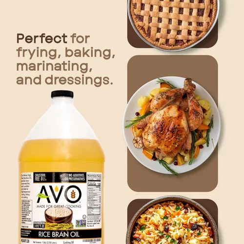 Vista 5 de AVO Aceite de salvado de arroz para cocinar o freír, 1 galón, sin OMG, sin conservantes, aceite de arroz de alto punto de humo a 490 °F