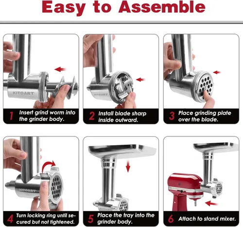 Vista 4 de Accesorios metálicos para molinillo de alimentos para batidoras KitchenAid, picadora de carne, relleno de salchichas, accesorio perfecto