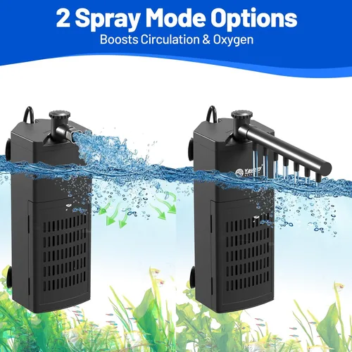 Vista 3 de Yaubay Filtro interno para acuario de hasta 10 galones, filtros de tanque de peces mejorados con trío de filtración de 3 etapas, flujo de agua