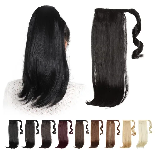 Vista 13 de Extensiones de cabello para cola de caballo, extensión de cola de caballo roja de 16 pulgadas, corta, ondulada, rizada, envolvente, cola de caballo