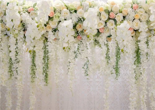 Vista 7 de YQ - Telón de fondo floral de rosa blanca de 7 x 5 pies para fotografía de despedida de soltera, boda, flores, decoración de pared, fondo de fotos