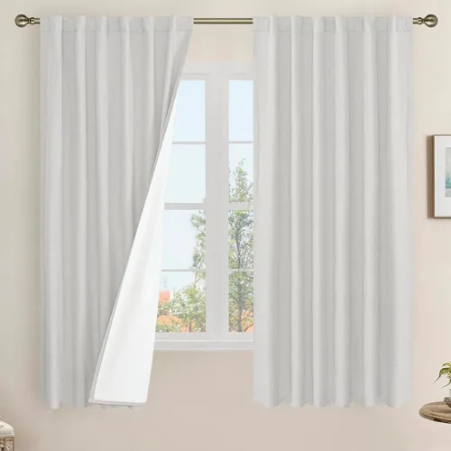 Vista 89 de LAMIT Cortinas opacas cortas de lino de 30 pulgadas para ventanas de cocina sobre el fregadero, cortinas de café texturizadas de lino marfil