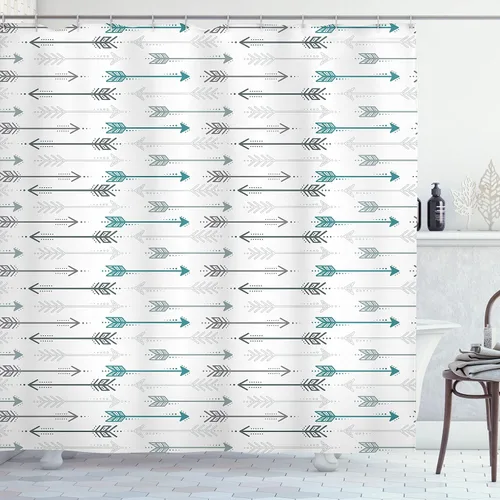 Vista 23 de Ambesonne Home sets de cortinas de baño con ganchos Blanco y gris