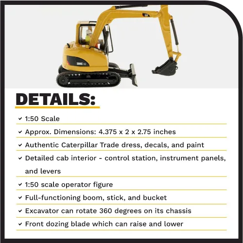 Vista 4 de Diecast Masters Caterpillar 308C CR Mini excavadora hidráulica, Core Classics Series Camiones para gatos y equipo de construcción Modelo a escala