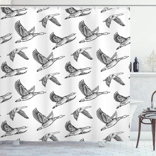 Vista 110 de Ambesonne Cortina de ducha de gaviotas, cielo nublado y gaviota voladora, imagen de meteorología de paisaje nublado, juego de decoración de baño