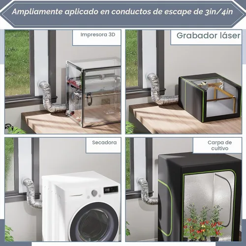 Vista 9 de Kit de ventilación de ventana Flamorrow con cubierta exterior Compatible con manguera de 3" y 4", paneles ajustables de sello de ventilación