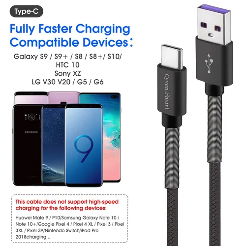 Vista 6 de [Paquete de 5 cables de carga de 1 pie] Cable de carga TPE USB tipo C, repuesto USB A a tipo C para Samsung Galaxy S9 S10 S8 Plus cable de carga Gris