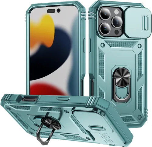 Vista 29 de Funda para iPhone 14, a prueba de golpes, resistente a los impactos, con lente deslizante protectora para iPhone 14 (6.1 pulgadas) (azul)