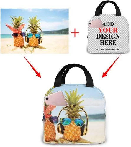 Vista 2 de Bolsas de almuerzo personalizadas para mujeres u hombres, personalizan tu nombre o imagen, bolsa de almuerzo aislada, contenedor de almuerzo