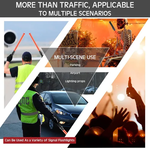 Vista 7 de Varita de tráfico de señal, 12 unidades, varita de control de tráfico de seguridad, bastón iluminado multifuncional con LED con 2 modos de parpadeo