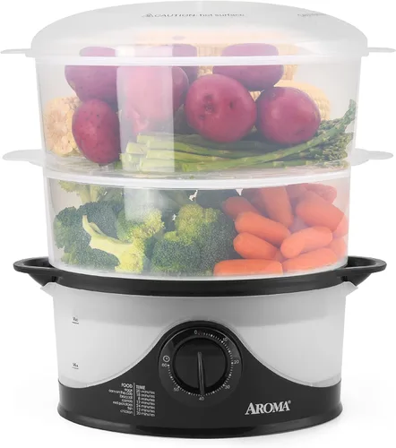 Vista 5 de Aroma Housewares - Vaporizador de alimentos de 2 niveles, apto para lavavajillas (AFS-140B), color negro, 6 litros