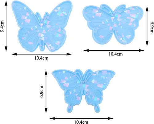 Vista 4 de 3 moldes holográficos de mariposa de resina holográfica, moldes de resina epoxi, accesorios para hacer dijes, joyas, manualidades, color azul