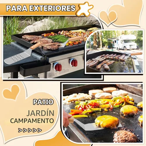 Vista 4 de HaSteeL - Juego de 4 espátulas de metal de acero inoxidable con mango remachado de madera, kit de accesorios de parrilla profesional para teppanyaki