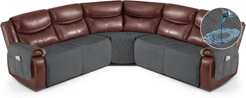 Vista 16 de KinCam Fundas impermeables para sofá modular reclinable, fundas de sofá reclinable de gran tamaño para sofá en forma de L, funda de sofá Chocolate
