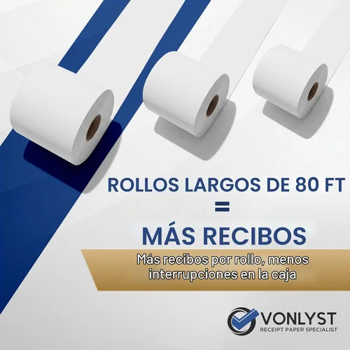 Vista 7 de Papel de recibo para impresora térmica móvil Clover Mini y Clover 2 1/4 x 80 (10 rollos)
