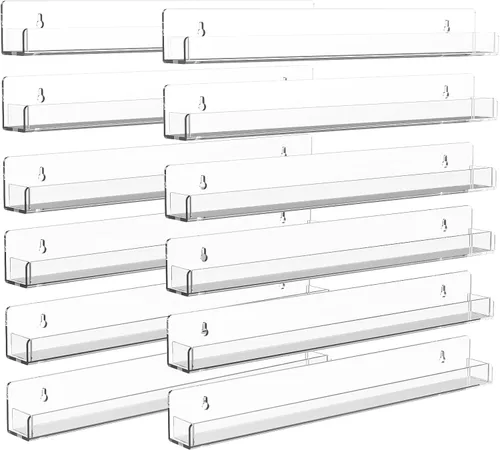 Vista 7 de Estante acrílico para especias de montaje en pared, estantes flotantes transparentes de 15 pulgadas, estantería colgante invisible para niños