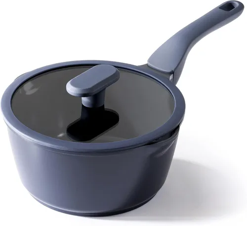 Vista 11 de PRICUSIS Cacerola antiadherente de cerámica con tapa, olla no tóxica de 1.3 cuartos de galón con boquillas de vertido, totalmente revestida, 100%