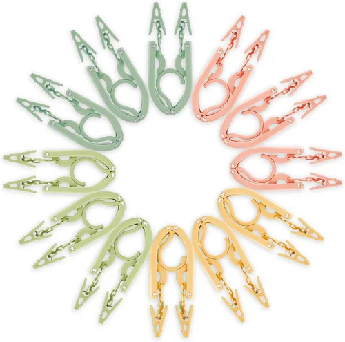 Vista 9 de 12 perchas de viaje negras con 24 clips plegables para maleta, perchas plegables portátiles para ropa, artículos esenciales para cruceros