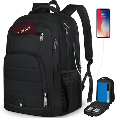 Vista 9 de RAINSMORE Mochila para laptop de 17 pulgadas, mochila de viaje grande para mujer, mochila impermeable para computadora, trabajo, universidad, bolsa