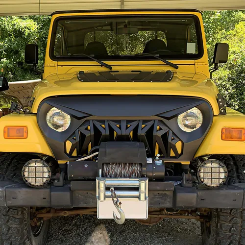 Vista 4 de Rejilla frontal tipo tiburón compatible con Jeep Wrangler TJ/LJ 1997-2006, negro mate, ABS
